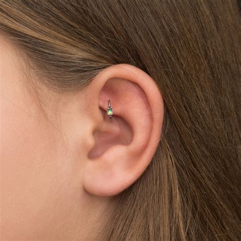 Titanium Tragus Earring Hoop Opal Cartilage Piercing Rook Etsy
