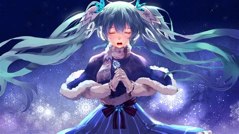 Download 2560x1440 Vocaloid Hatsune Miku Singing Dress Snow