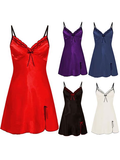 Gvmfive Womens Sexy Lingerie Sleepwear Chemise Satin Slip Silk Nightgown