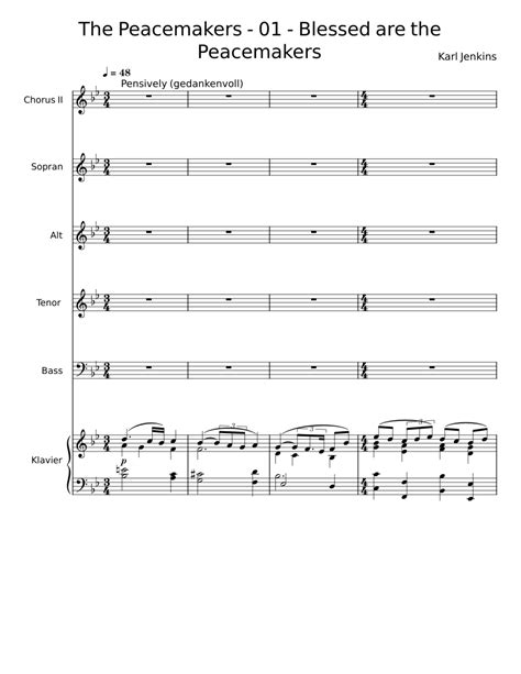 The Peacemakers Karl Jenkins Sheet Music For Piano Bass Guitar