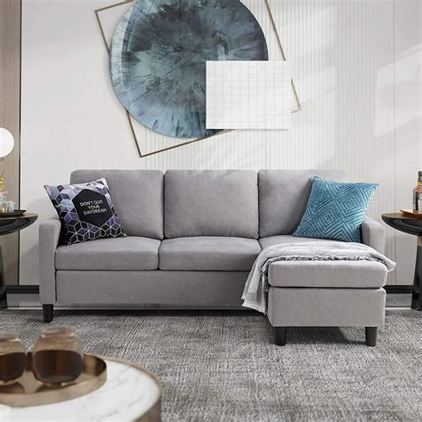 Vongrasig Convertible Sectional Sofa Couch Modern Linen Fabric L