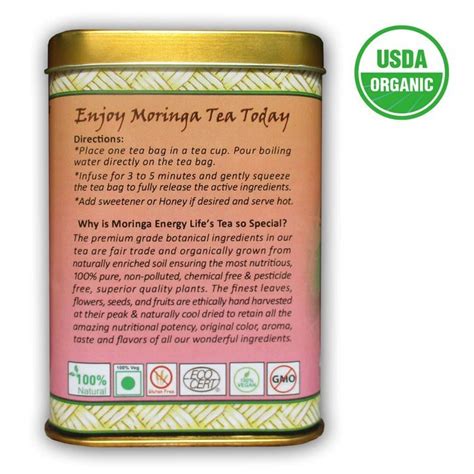 Moringa Ginger Tea Usda Organic Exotic Blend Of Fresh Moringa Tea