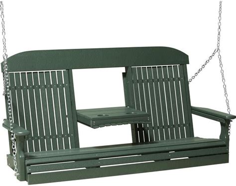 Luxcraft Classic Highback 5ft Recycled Plastic Porch Swing With Flip Down Center Console Lead