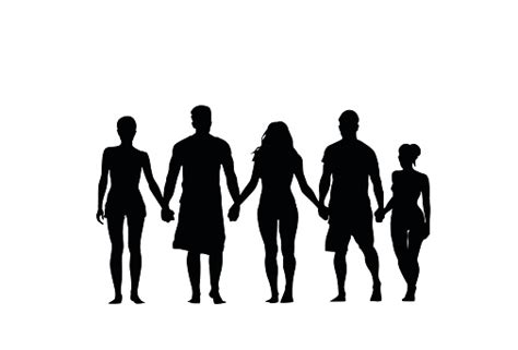 Silhouette People Group Stand Holding Hands Man And Woman Full Length