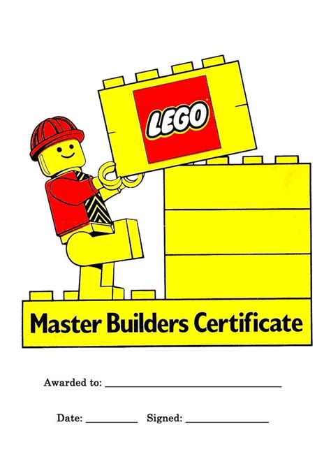 Today you might be giving a demonstration at a discovery center, tomorrow you are working on a life sized batmobile and next week you have to finish up a. printable Master Builder Certificate | Legos in the ...