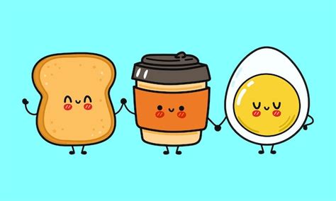 premium vector cute funny happy coffee paper cup toast and egg character