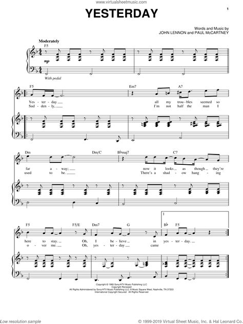 Beatles Yesterday Sheet Music For Voice And Piano Pdf