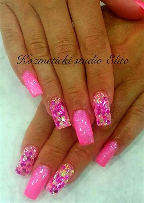Hot Pink Nails Pink Nail Art Pink Acrylic Nails Glitter Nail Art