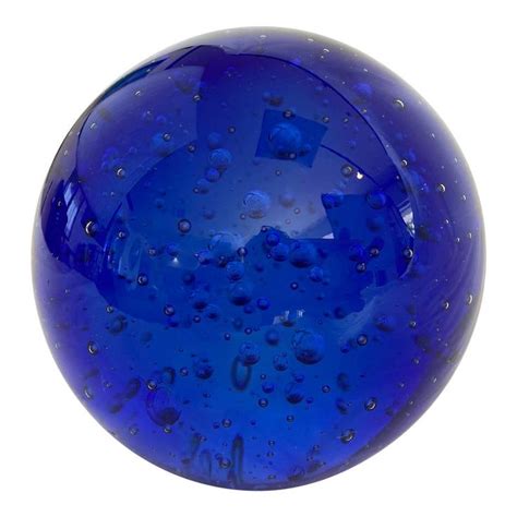 Vintage Blue Controlled Bubble Art Glass Paperweight Glass