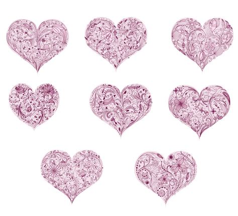 Ornate Floral Decorative Hearts Set Free Download