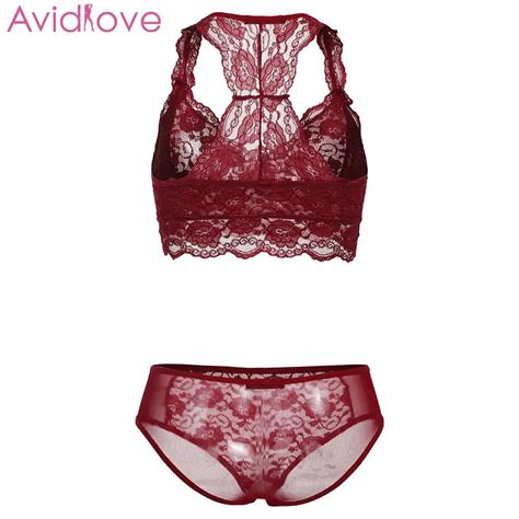 Avidlove Women Sex Lace Patchwork Lingerie Suit Sleepwear Set With G String Braand Brief Sets