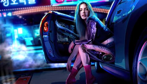 1336x768 Cyber Girl Coming Out Of Car 5k Laptop Hd Hd 4k Wallpapers