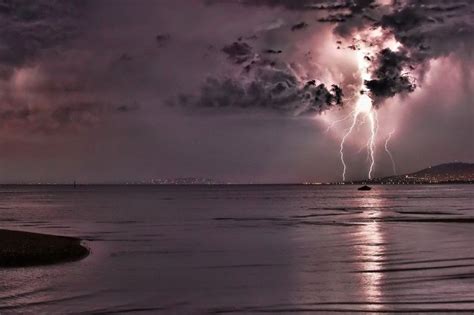 Sea Rainstorm Lightning Wallpapers Water Sunset Nature Clouds