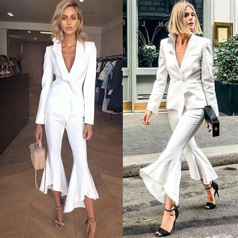 Women Sets Ruffle Deep V Sexy Business Formal Bell Bottomed Pants Suits Formal Wear For Wedding