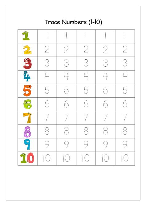 Kindergarten Worksheets Trace Numbers