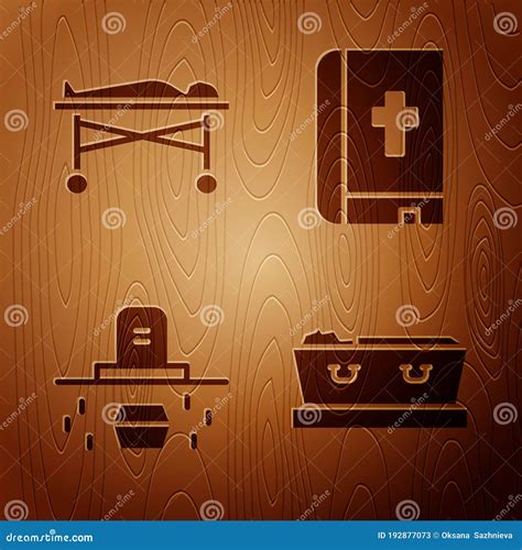 Set Coffin With Dead, Dead Body In The Morgue, Grave With Coffin And