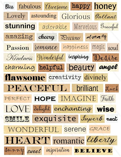 Digital Collage Sheet Words Printable Words Inspirational Etsy
