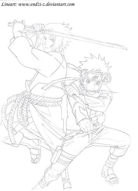 Naruto And Sasuke Lineart By Endzi Z On Deviantart Naruto Drawings