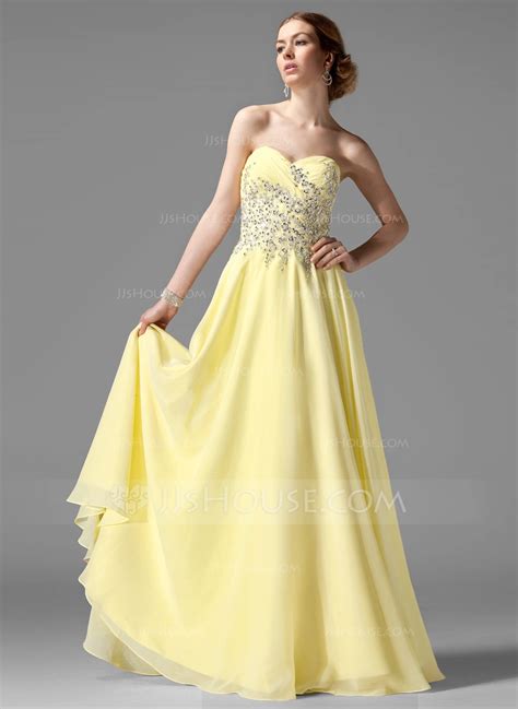 A Lineprincess Sweetheart Floor Length Chiffon Prom Dress With Ruffle Beading 018004901