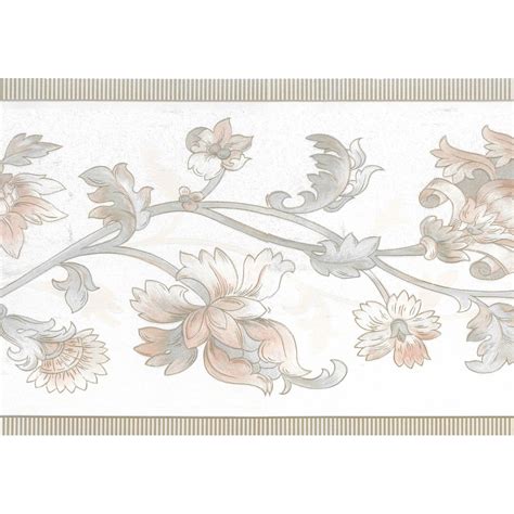 Prepasted Wallpaper Border Floral Pearl Mauve Gold Beige Flowers