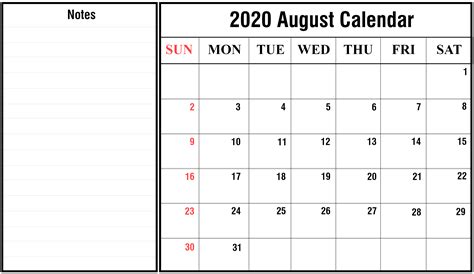 ️free August 2020 Calendar Printable Template With Holidays Pdf Excel