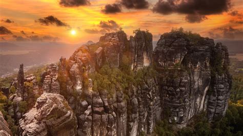 Burning Skies Sunset At Schrammsteine Saxon Switzerland Germany