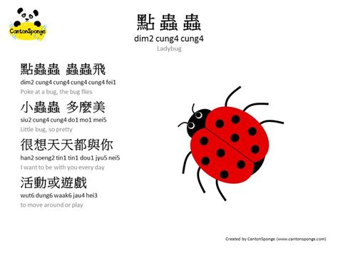 Cantonsponge Bilingual Chinese English Song Sheet Ladybug 點蟲蟲