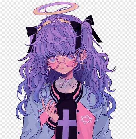 Pastel Drawing Art Anime Manga Anime Purple Black Hair Png Pngegg