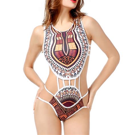 2018 Women One Piece Swimsuit African Print Swimwear Push Up Padded Bra Swimsuit Beachwear Lady