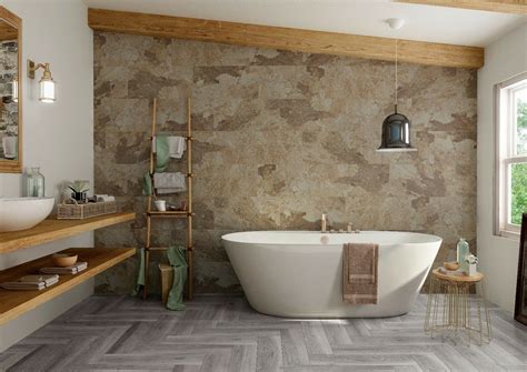 Porcelain tiles are made from compressed ceramic dust. Bengal Beige Natural Stone/Slate effect Porcelain bathroom ...