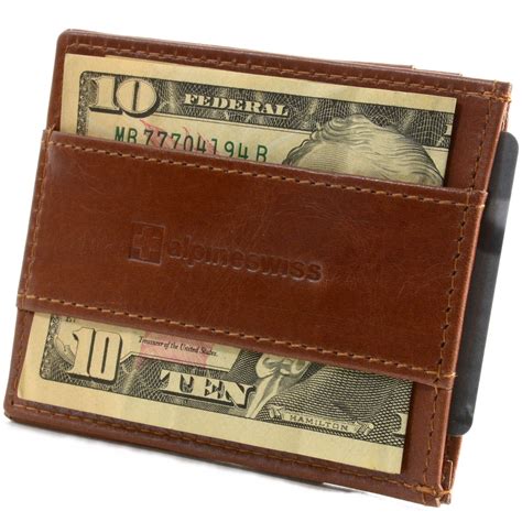 Measuring 4 x 3.25 inches, it has six card slots — three on the front and three on the back — as well as one middle section for cash. Alpine Swiss Mens Minimalist Front Pocket Wallet Card Case Cash Strap Money Clip | eBay