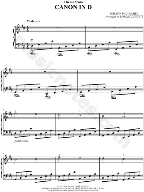 2 voices with the right hand. Johann Pachelbel "Canon in D" Sheet Music (Piano Solo) in D Major - Download & Print - SKU ...
