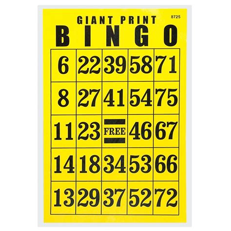 Jumbo Laminated Large Print Bingo Card Printable Bingo Cards