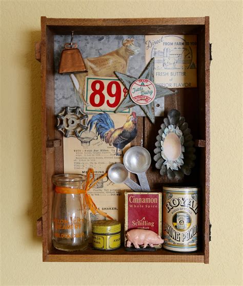 Found Object Assemblage Art Vintage Farmhouse Shadowbox Etsy