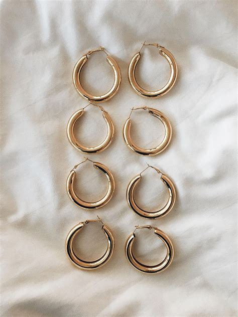Thick Hoop Earrings In Gold Large Hollow Tube Design These Gold