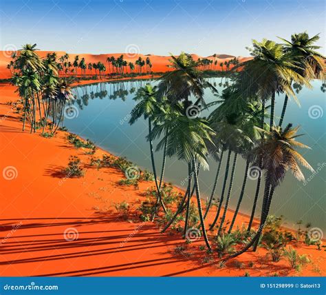 Palm Trees Near Oasis In Africa 3d Rendering Stock Illustration