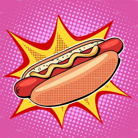 Hot Dog Fast Food Vector Pop Art Pre Designed Illustrator Graphics