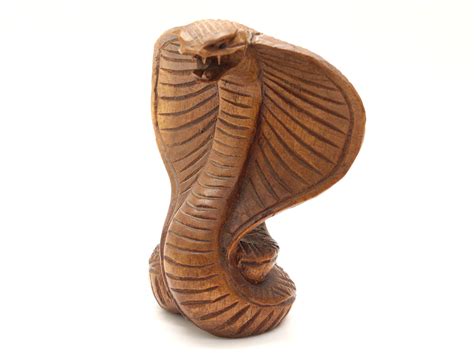 Vintage King Cobra Snake Handcarved Indonesian Wood Statue Figurine