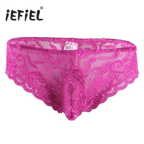 Buy Iefiel Sexy Men Lingerie Panties Lace Floral See Through Bulge Pouch
