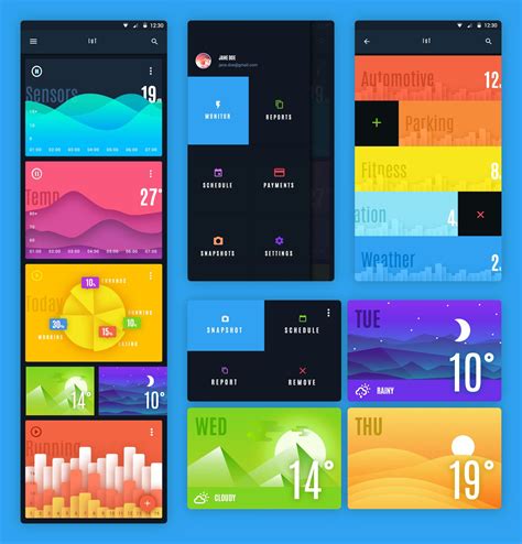 A Set Of Flat Design Mobile Phone Screens With Different Colors And