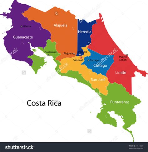 Stock Vector Map Of The Republic Of Costa Rica With The Provinces