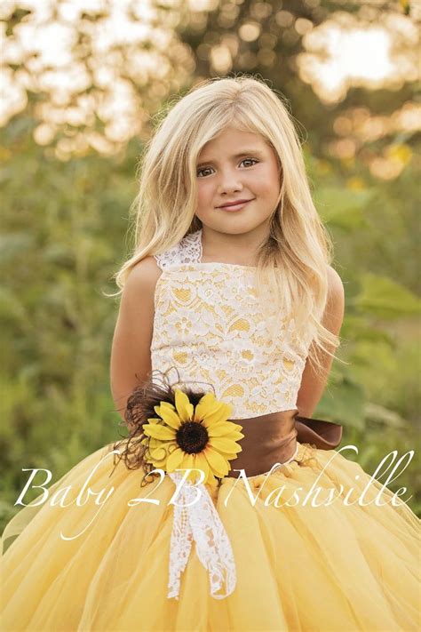 Flower Girl Dress Yellow Sunflower Dress Yellow Dress Lace Dress Tulle