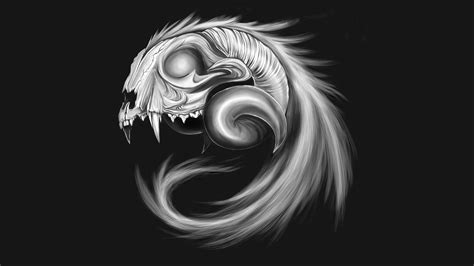 Minimalism Gray Background Skull Digital Art Animals Horns Tail