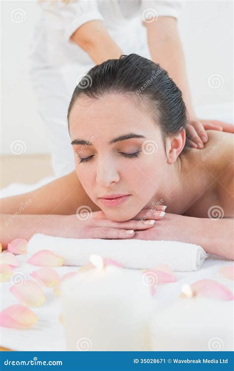 Beautiful Woman Enjoying Back Massage At Beauty Spa Stock Image Image