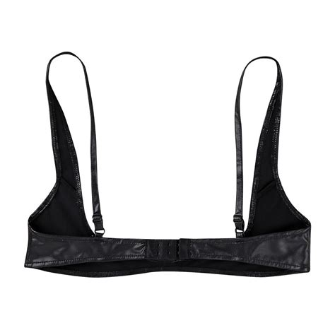 Women Leather Open Cup Shelf Bra Bare Lingerie Exposed Nipples Bralette