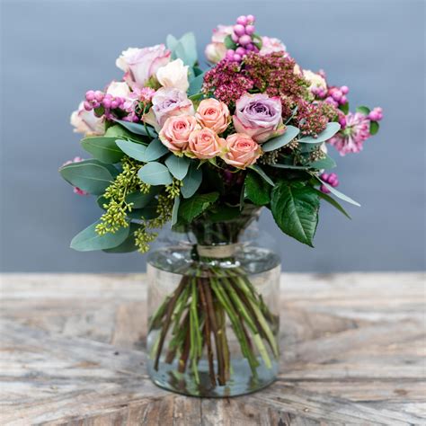 Pink Snowberries Rose And Sedum Bouquet — The Secret Garden Florist