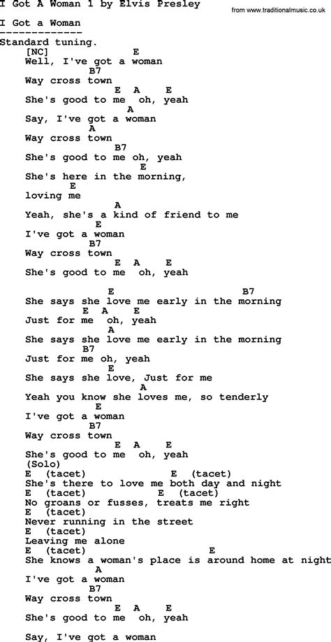 I Got A Woman 1 By Elvis Presley Lyrics And Chords