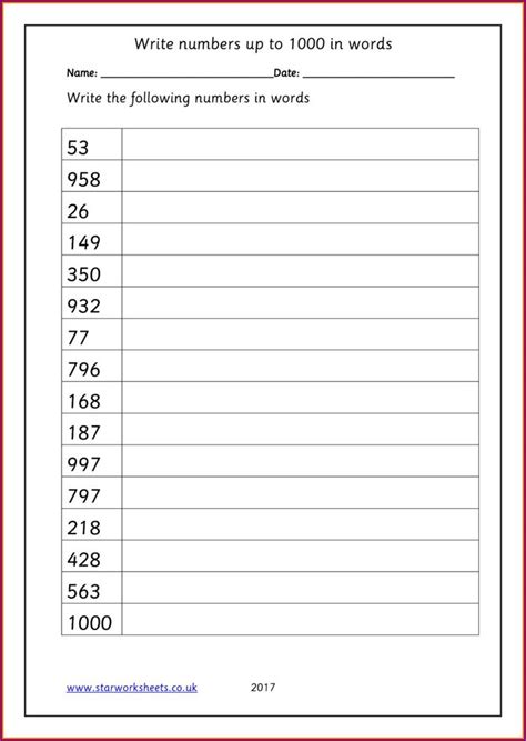 Spelling Numbers 1 To 1000 Worksheet Worksheet Resume Examples