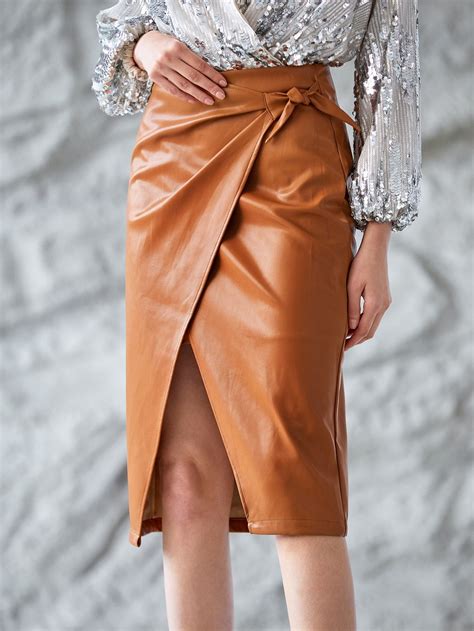 Motf Premium Pu Leather Midi Wrap Skirt In 2022 Midi Wrap Skirt Wrap Skirt Skirts