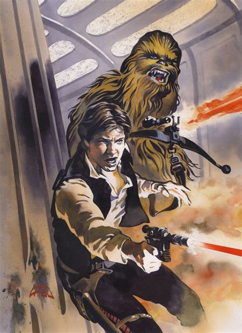 Star Wars Han Solo And Chewbacca Shootout With Empire Art 1995 Ray
